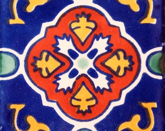 C#021) Mexican 4x4 inch tiles ceramic handmade Talavera mosaic art Spanish influence
