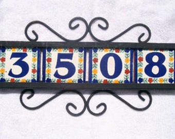 Iron Frame Horizontal and 4 House Numbers 4x4 Hand Made Tile. Let us know the numbers you need !!!!