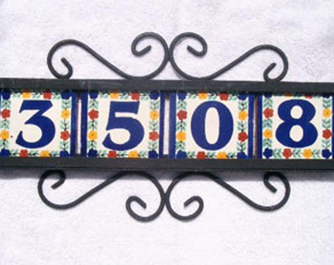 Iron Frame Horizontal and 4 House Numbers 4x4 Hand Made Tile. Let us know the numbers you need !!!!