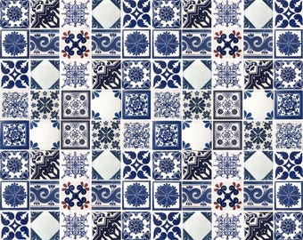 100 Individual 2x2 Assorted Off White Blue Mexican Tiles Ceramic Pottery Talavera Mexico Wall Floor Decorative Set #001