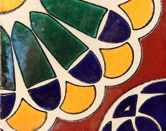 C#018) Mexican 4x4 inch tiles ceramic handmade Talavera mosaic art Spanish influence