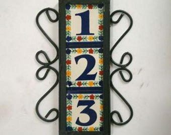 Iron Frame Vertical and 3 House Numbers 4x4 Hand Made Tile. Let us know the numbers you need !!!!