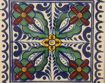 20 Tiles 6x6 inch Mexican tile ceramic handmade Talavera Spanish influence Art G#009