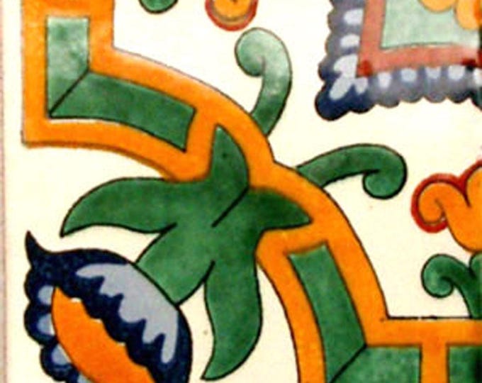 C#068) Mexican 4x4 inch tiles ceramic handmade Talavera mosaic art Spanish influence