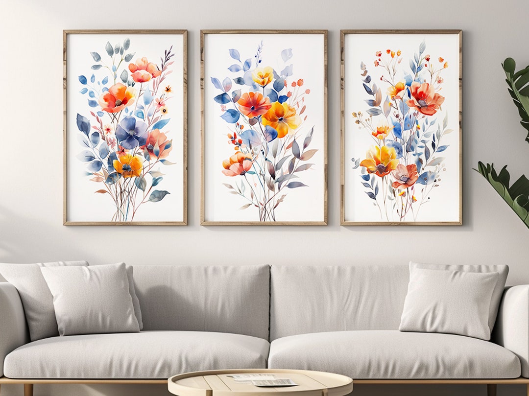 Set of 3 Wildflower Watercolour Prints, Botanical Wall Art, Colourful ...