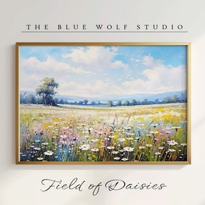 English Countryside Daisy Landscape Watercolour Print Landscape Art Print Countryside Wall Art Large Print Landscape Painting Daisy Wall Art