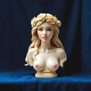 Female Bust Silicone Mold with Flowers, 3D Goddess Statue Mold for Candle Soap Resin, Aesthetic Girl Body Sculpture Form, DIY Art Supply