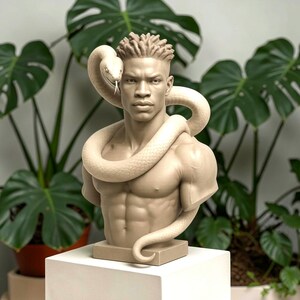 Stampo in silicone per busto maschile con serpente | Stampo per statua di Medusa | Scultura afro maschile per candele, sapone, resina e cemento | Stampo decorativo ispirato a miti antichi