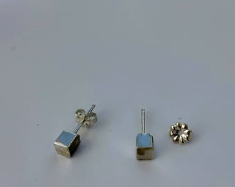 Sterling Silver Studs..Stud Earrings.. Cubic Earrings.. Cubic Jewelry.. One Quarter Inch Square Stud Earrings.. Recycled Sterling Silver