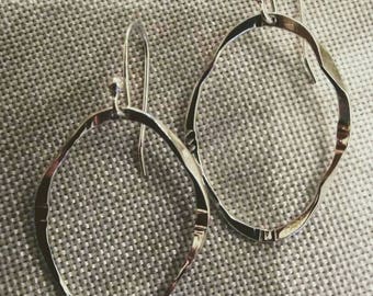 Hoop Earrings.. Sterling Silver Earrings..Hand Forged Earrings..Hammered Hoops.. Large Hoop Earrings..1.5/8" Hoop Earrings..Oval Hoops