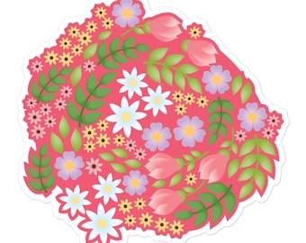 Pink Floral Sticker, Colorful Flower Decal, Botanical Vinyl Sticker, Cute Spring Flower Sticker, Laptop Water Bottle Sticker