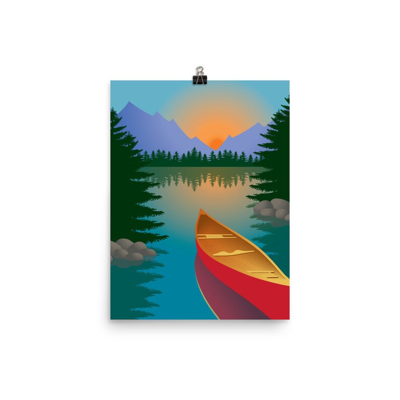Canoe Art Print Adventure Awaits Rustic Wall Decor Summer Etsy