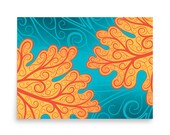 Bold Oak Leaf Print, Turquoise & Orange Autumn Wall Art, Fall Home Decor, Modern Nature Poster, Boho Leaf Illustration, Living Room Art Gift