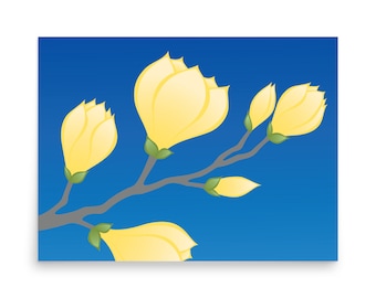 Yellow Springtime Floral Home Decor, Magnolia Tree Blossoms, Botanical Wall Art