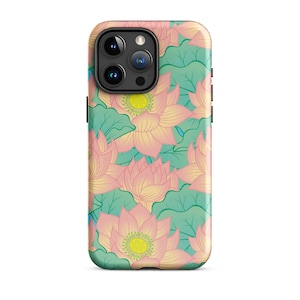 Lotus Blossom Tough Case for iPhone 15, Floral Phone Protector, Botanical Flower Cellphone Cover