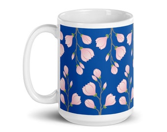 Magnolia Mug Coffee Gift, Floral Kitchen Decor, Botanical Print Flower Coffee Cup