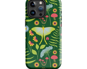 Summer Forest Phone Case, Cute Luna Moth Cellphone Protector, Woodland Botanical iPhone 15 Cover