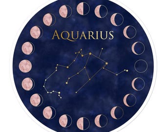 Adesivo del segno zodiacale Acquario, decalcomania astrologica celeste, adesivo fasi lunari boho, regalo di compleanno Acquario, adesivo oroscopo per laptop, accessorio