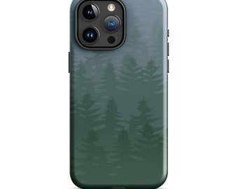 Pine Tree Forest iPhone Tough Case, Woodland Nature Phone Cover, Green Trees Protective Hard Case, Outdoor Lover Gift