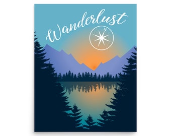 Wanderlust Travel Poster, Motivational Inspirational Art Print, Man Cave Office Decor, Graduation Gift