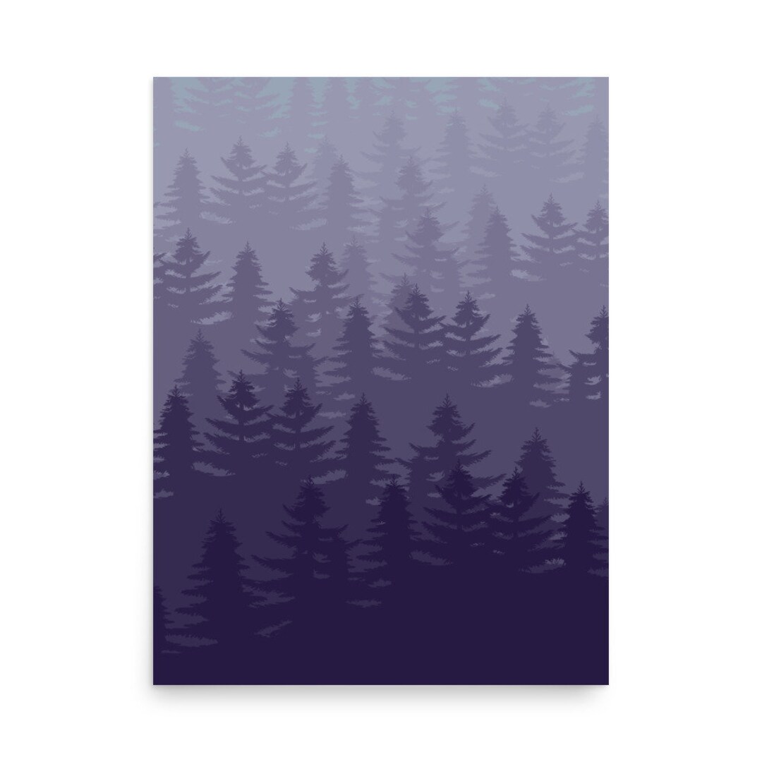 Forest Mountain Art Print, Pine Tree Woodland Wall Decor, Nature ...
