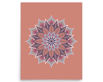 Rose Gold Mandala Wall Art, Boho Floral Mandala Print, Modern Geometric Poster, Pink Rose Gold Home Decor, Stylish Bedroom Living Room Art