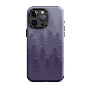 Custodia per telefono con motivo a pino viola, custodia resistente per iPhone 15 con estetica della foresta, protezione per cellulare