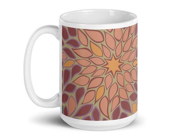 Floral Mug, Coffee Gift, Modern Botanical Kitchen Decor, Abstract Dahlia Coffee Cup