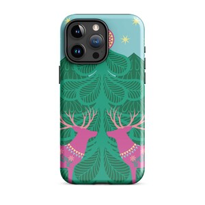 Custodia rigida per le vacanze per iPhone, custodia per telefono con estetica boschiva, protezione per cellulare scandinava