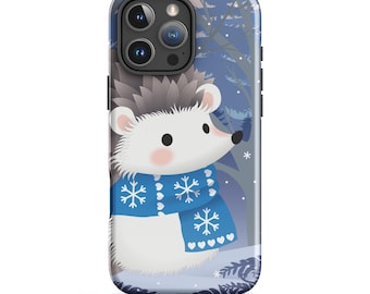 Funda de erizo para iPhone, adorable funda de animal invernal, acogedora ilustración de erizo nevado, funda de invierno estilo cottagecore, regalo de Navidad