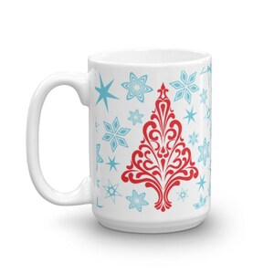 Holiday Mug Coffee Gift, Christmas Tree Kitchen Decor, Winter Snowflake Coffee Cup,