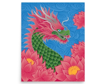 Impression d'art dragon, affiche esthétique animal fantastique, décoration murale mythologie