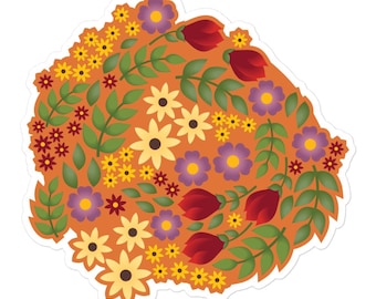 Autumn Floral Sticker, Fall Botanical Vinyl Sticker, Cozy Cottagecore Flower Decal, Autumn Leaf Sticker