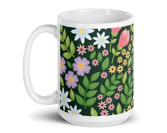 Tasse à café jardin floral, tasse fleurs botaniques, tasse florale cottagecore, tasse en céramique inspirée de la nature, idée cadeau printemps, décoration de cuisine