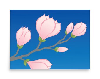 Magnolia Blossoms Floral Wall Art, Spring Botanical Home Decor, Flower Poster Print