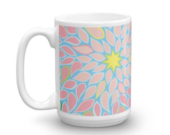 Dahlia Geometric Mug Coffee Gift, Floral Kitchen Decor, Spring Botanical Print, Abstract Coffee Cup