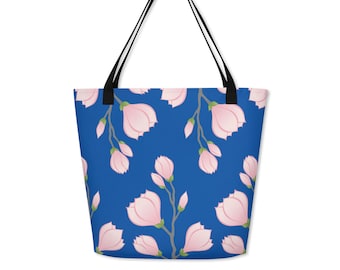 Floral Tote Bag, Botanical Print Travel Gift, Reusable Bag for Books or Grocery