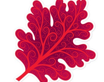 Red Oak Leaf Sticker, Autumn Fall Foliage Decal, Red Swirl Leaf Art, Laptop, Water Bottle, Notebook Sticker Nature Gift, Boho Outdoors