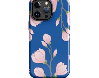 Pink Magnolia Blossom Phone Case, Floral Tough Case for iPhone 15, Spring Flower Tech Accessory