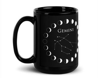 Gemini Birthday Gift Mug, Moon Phase Night Sky Coffee Gift, Zodiac Sign Kitchen Decor