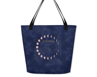Wassermann Sternzeichen Tragetasche, Mondphasenkonstellation, Astrologie Geschenk, himmlische Boho Markttasche, Schultertasche, Horoskop Geburtstagsgeschenk