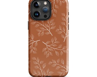 Funda para teléfono con estampado de hojas de color naranja quemado, funda resistente otoñal para iPhone 15, accesorio tecnológico protector para teléfono móvil