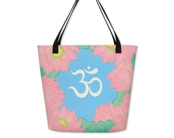 Om Tote Bag, Lotus Blume Yoga Tasche, spirituelle Boho Tasche, Meditation Schultertasche, Floral Markttasche, Achtsamkeit Geschenk, Strandtasche