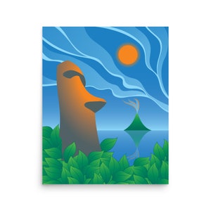 Stampa artistica Tiki tropicale, poster Moai, decorazione murale retrò per Tiki Bar, fantasia dell&#39;Isola di Pasqua