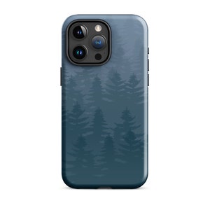 Custodia per telefono Blue Forest, custodia rigida per iPhone 15 con estetica Pine Tree, protezione per cellulare