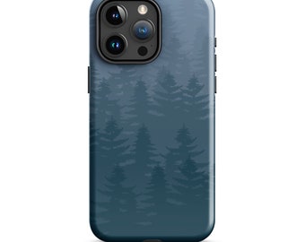 Blue Pine Forest Phone Case, Tough iPhone Protective Cover with Aesthetic Woodland Trees, Nature Lover Gift, Minimalist Forest iPhone Case