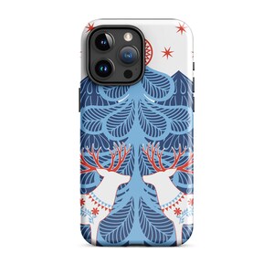 Custodia rigida per iPhone con renna, custodia per telefono con arte popolare nordica, protezione per cellulare scandinava