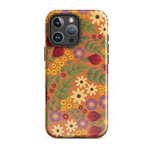 Autumn Floral iPhone Case Fall Flower Pattern Phone Cover with Leaves on Burnt Orange