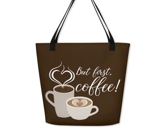 But First Coffee Tote Bag, Coffee Gift Reusable Grocery Bag, Inspirational Quote Tote, Funny Gift