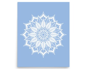 Mandala Poster Print, Sky Blue Boho Home Decor, Bohemian Wall Art, Free Spirt Dorm Room Decor